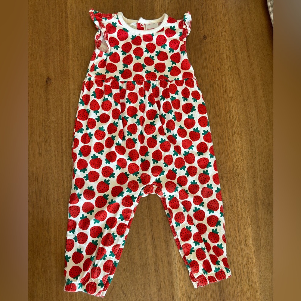 Hanna Andersson Petite Strawberry Jam Flutter Sleeve Long Romper 2T